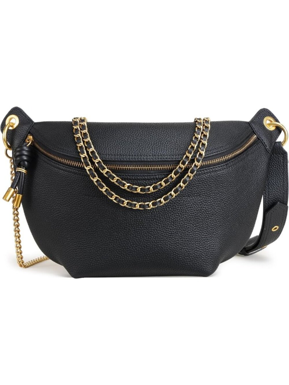 Stylish Genuine Leather Fanny Pack for Women, Trendy Waist Bag with Chain Straps